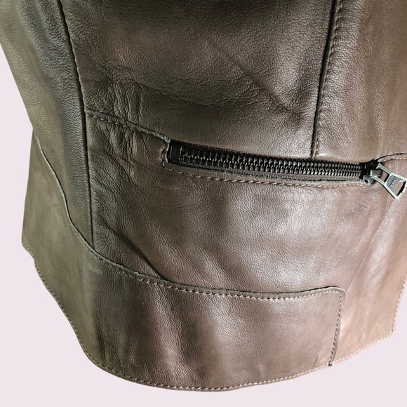 Open front Taupe Leather Moto Jacket Size Medium - Picture 8 of 15